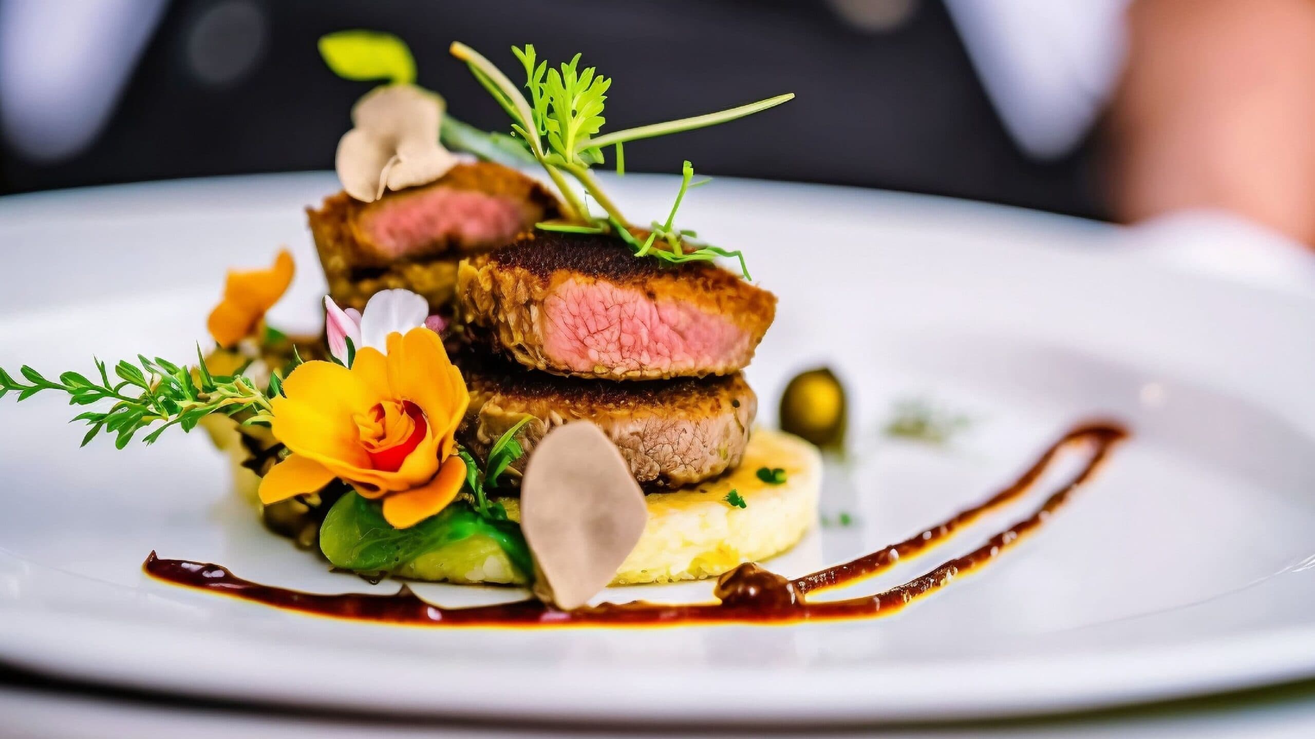 Elegant plated cuisine aboard Victory Cruise Lines